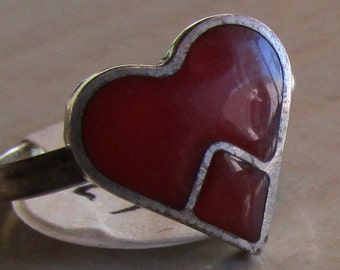 Sterling Silver Red Heart Ring Size 4 1/4