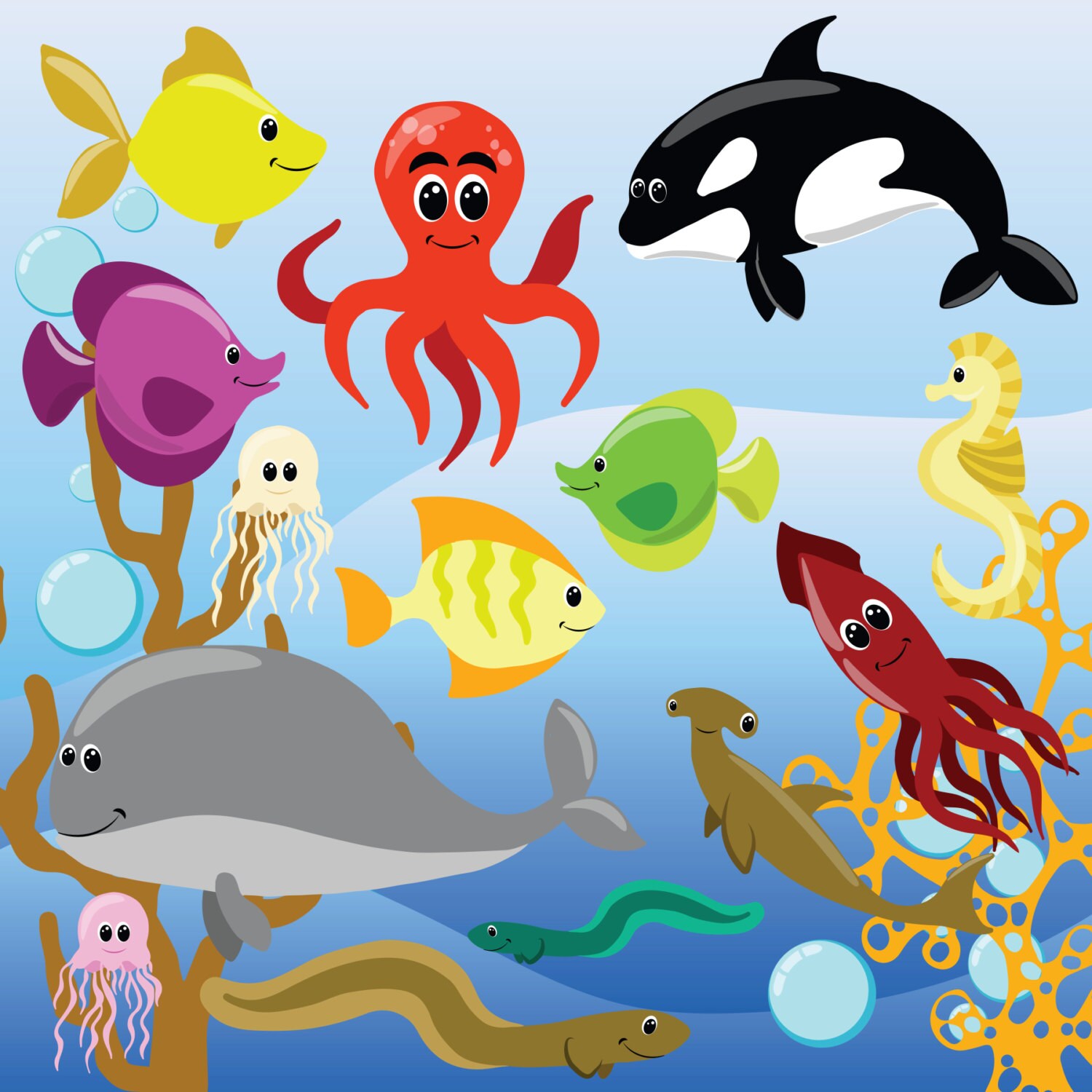 Sea animals clipart Sea clip art Digital clipart animals