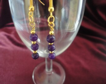 Amethyst Semi Precious Gemstone Dangle Drop Earrings - E59