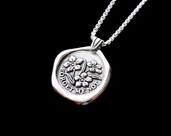 Forget me not necklace Sterling Silver jewelry pendant Forget-me-not necklace pendant flower necklace Wax seal necklace N-211 CC
