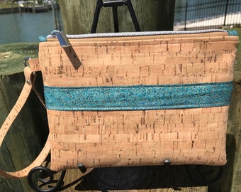 Blue Swirled Cork Wristlet