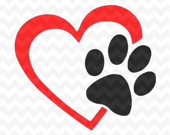 Paw Print SVG Cut Files, Paw Print and heart Svg Files and PNG Image, Pawprints, Dog Paw, Cat Paw, Cut File for Silhouette and Cricut