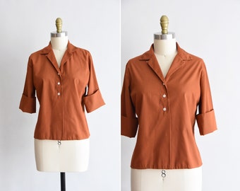 1950s Nutmeg blouse/ vintage 50s cotton blouse / John of california cotton blouse