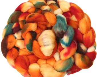 Tigerlily - hand-dyed merino wool and silk (4 oz.) painted combed top