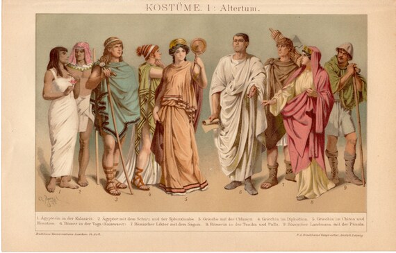 1908 Ancient Costumes Antique Print Egyptian Clothing