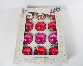 Set of 12 Shiny Brite Pink Ornaments - Vintage Glass Pink Christmas Balls