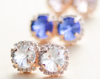 Bridesmaid Earrings - Rose Gold Swarovski Halo Stud - Bridesmaid Jewelry - Post Earrings - Crystal Earings - Bridesmaid Gift