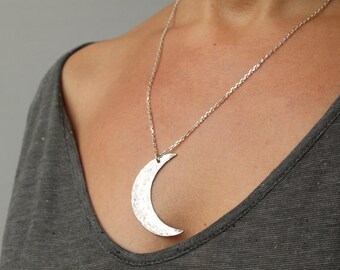 Celestial Necklace - Crescent Moon Necklace - I Love You To The Moon And Back Hammered Sterling Silver Handmade Metalwork