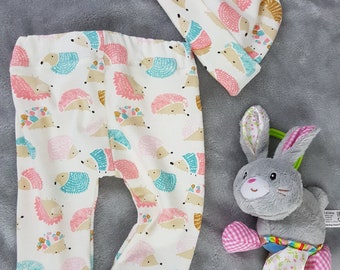 Handmade organic cotton baby leggings and hat,baby gift set, baby leggings