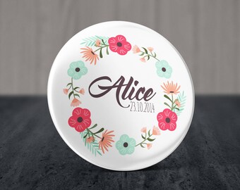 Personalized Pinback Button 58 mm with names and date - Birthday favors - Custom Name Mirror, Magnet or  Pinback Button -