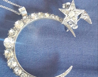 Antique Silver and paste Crescent moon and stars parure