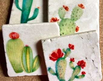 Cactus Coaster ~ Succulent Coaster ~ Cactus Decor ~ Santa Fe Decor ~ Coaster Set ~ Marble Coaster ~ Handcrafted Coasters ~ Housewarming Gift