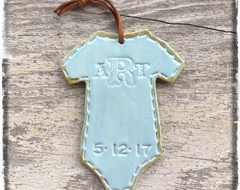 Baby Boy "Onesie" Ornament with custom initials & birth date