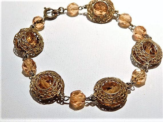 Art Deco Czech Bracelet / Amber Glass