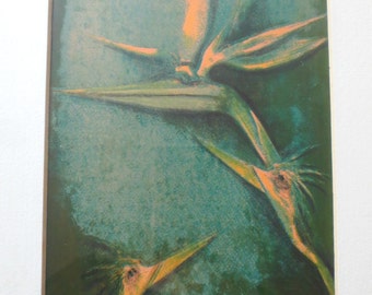 Quirky Art Print, "The Flower Bird" Touched Print, by M.C. Efira Professionally Framed