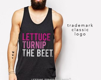lettuce turnip the beet ® trademark brand OFFICIAL SITE - dark grey tank top with pink classic ombre logo - seen on Real Housewives of NY