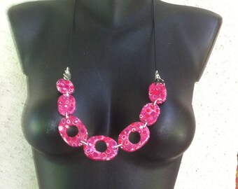 Old pink, red, purple mosaic necklace