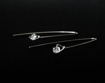 Herkimer diamond threader earrings-raw herkimer earrings-genuine gem threaders-raw quatrz earrings-dainty herkimer diamond dangle earrings