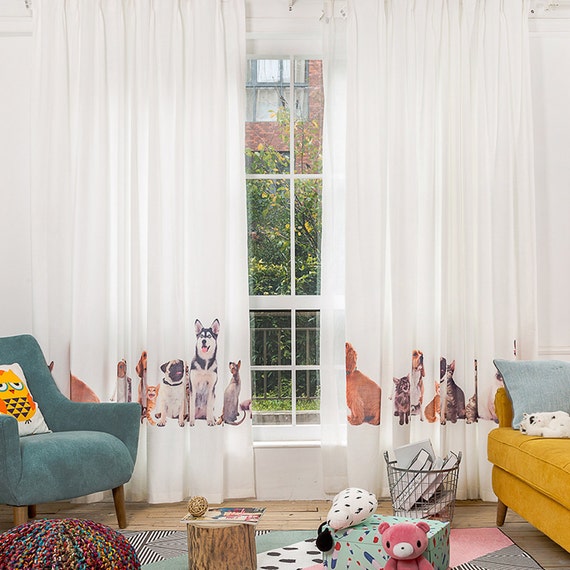 Items similar to Dog and cat Lovers, fabric curtains, linen curtains