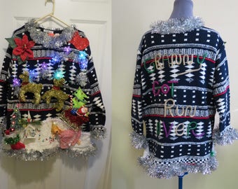 Hysterical 3-d Granny got Run Over by A Reindeer Tacky Ugly Christmas Sweater Light up Sweater, Santa Sweater, Funny Sweater, Womens Medium