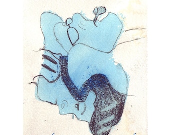 Two Faces - Mixed Media OOAK Drawing