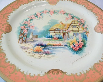 SALE - Vintage Cottage Baret Ware Plate, Metal, Made in England
