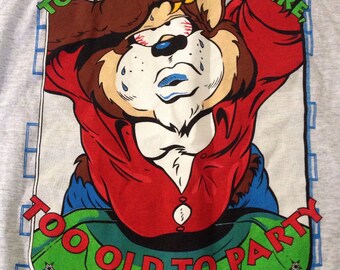 Vintage 90s Taz too young to retire too old to party comic cartoon t-shirt size XL nwt deadstock
