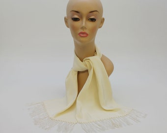 50's / 60's Ascot Scarf / Creamy White / Acetate / Fringe