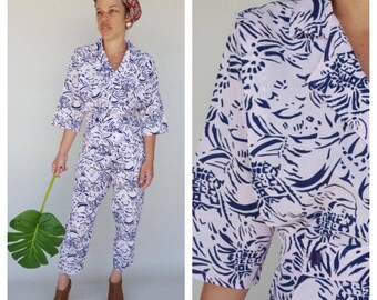 80s Jumpsuit / Vintage Jumpsuit / Abstract Print / S/M