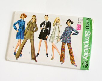 Vintage 1960s Womens Size 12 Mod Dress or Tunic and Pants Simplicity #8440 Sewing Pattern FACTORY Folds b34 w25.5"
