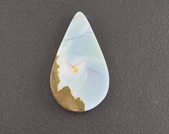 Opal Thunder Egg Center Cabochon, 34mm x 20mm, blue cab, blue stone, mgsupply, teardrop cab, pale blue stone,blue cabochon, thunder egg