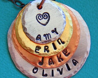 Personalized Necklace - Hand Stamped Jewelry - Layered Grandmother's Necklace - Personalized Mom Necklace - Mixed Metals - 4 Names