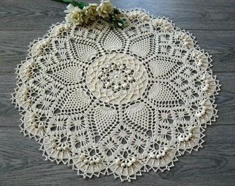 Lace crochet doily Cream doily Large round doily Cotton textured doily Modern table decor Birthday gift Housewarming gift Mother's Day gift