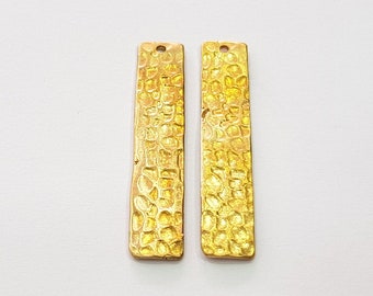 4 Raw Brass Hammered Charms 40x8mm G12572