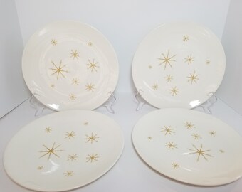 Midcentury Modern / Vintage Set of 4 Star Glow Starburst Royal Ironstone Ceramic Dinner Plates by Royal China
