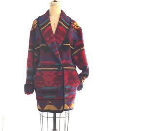 80s wool coat | southwestern style coat | colorful vintage coat