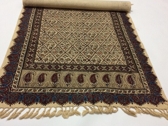 Hand painted 78 inches long Floral Table runner, block printed natural dyes cotton with tassels, wall decor , tapestry , bohemian runners