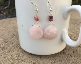 Rose quartz and tourmaline earrings