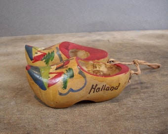 Vintage Miniature Wooden Clogs Holland Souvenir
