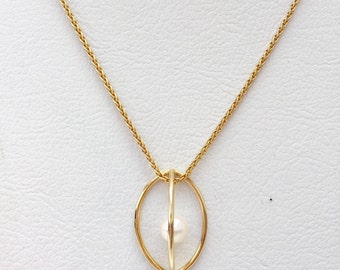 Juntos Necklace - 18K Gold Necklace - Simple Gold Necklace - Gold Pendant Necklace - Gold Pearl Necklace - June Birthstone