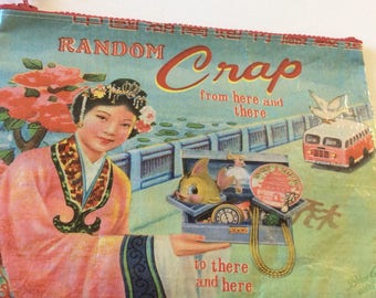 NEW**** Blue Q Zipper Pouch, "Random Crap": Bag, supply pouch, makeup bag, cute pencil pouch...