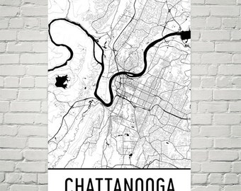 Chattanooga Map, Chattanooga Art, Chattanooga Print, Chattanooga TN Art Poster, Chattanooga Wall Art, Map of Chattanooga, Gift, Decor, Art