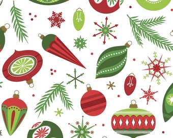 Santa’s Stash - Christmas Baubles White from Patrick Lose Fabrics