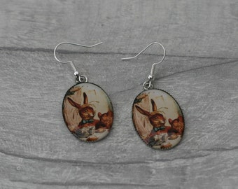 March Hare Earrings, Alice in Wonderland Illustration, Dangle Earrings, Alice In Wonderland