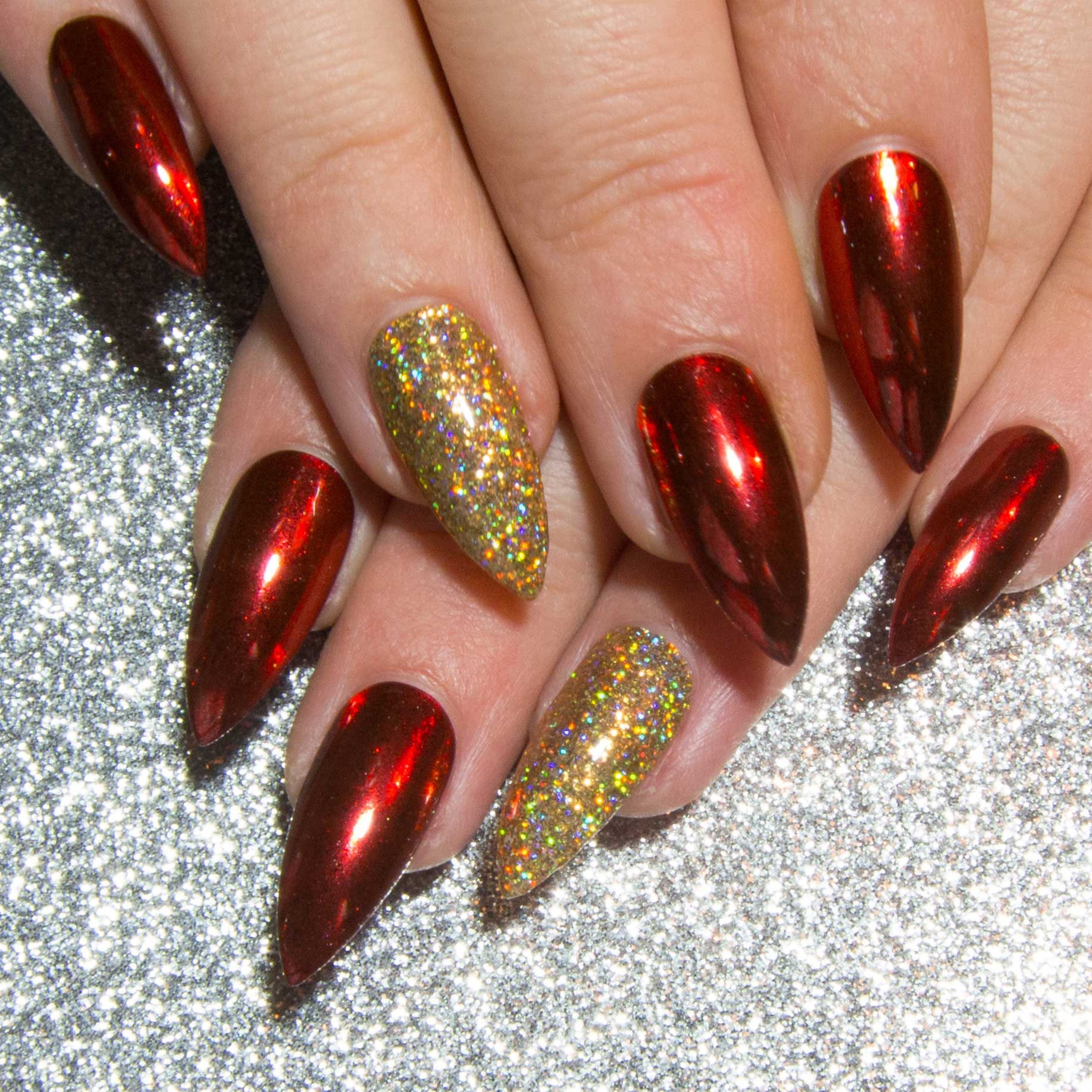red chrome nails