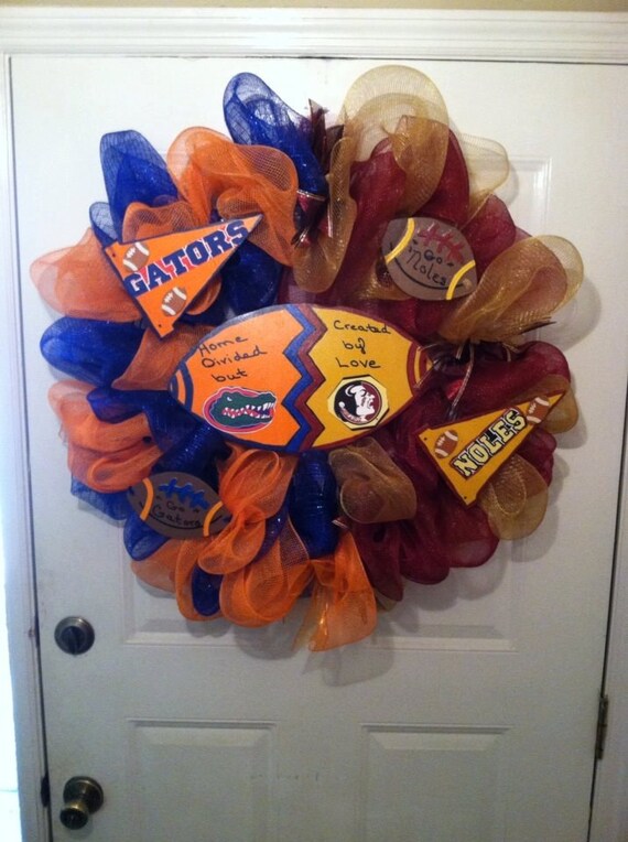 Florida Gators/ FSU Seminoles House Divided Deco Mesh Wreath,House Divided Wreath,Gator/Noles Wreath,Gator Deco Mesh Wreath, Noles Wreaths,