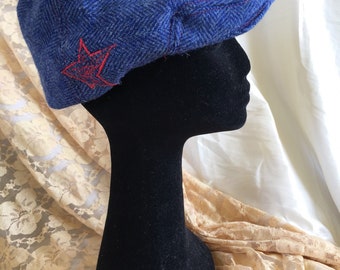 Theo-Vintage Blue Herringbone Wool Cap