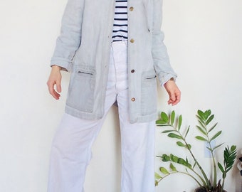 Denim chore coat grey jean chore coat 90s chore coat Vintage denim jacket jean jacket long denim coat vintage chore coat large denim 90s