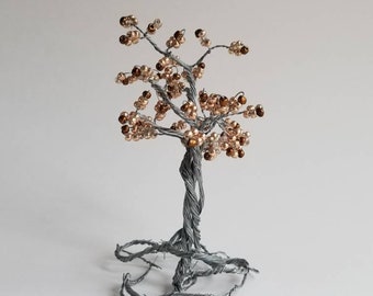 Golden colored wire tree sculpture, tree of life, golden tree sculpture, autumn tree, tree of life sculpture, beaded tree,