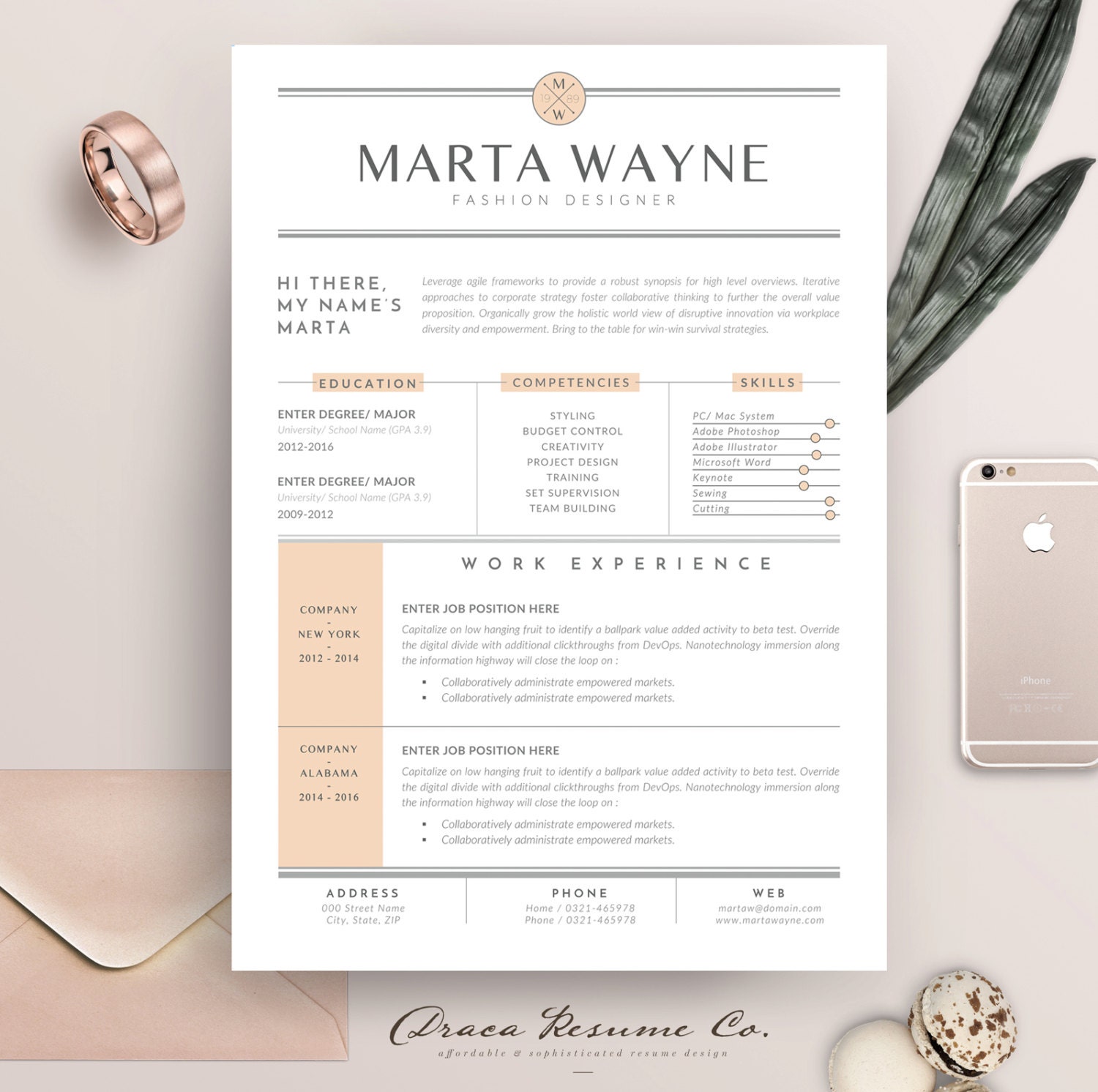 Resume Template 3 Pages For Fashion Designer CV Template
